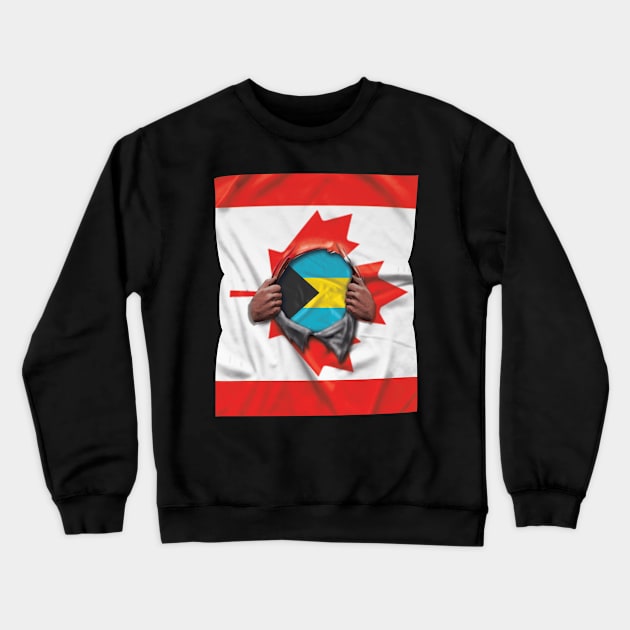 Bahamas Flag Canadian Flag Ripped - Gift for Bahamian From Bahamas Crewneck Sweatshirt by Country Flags